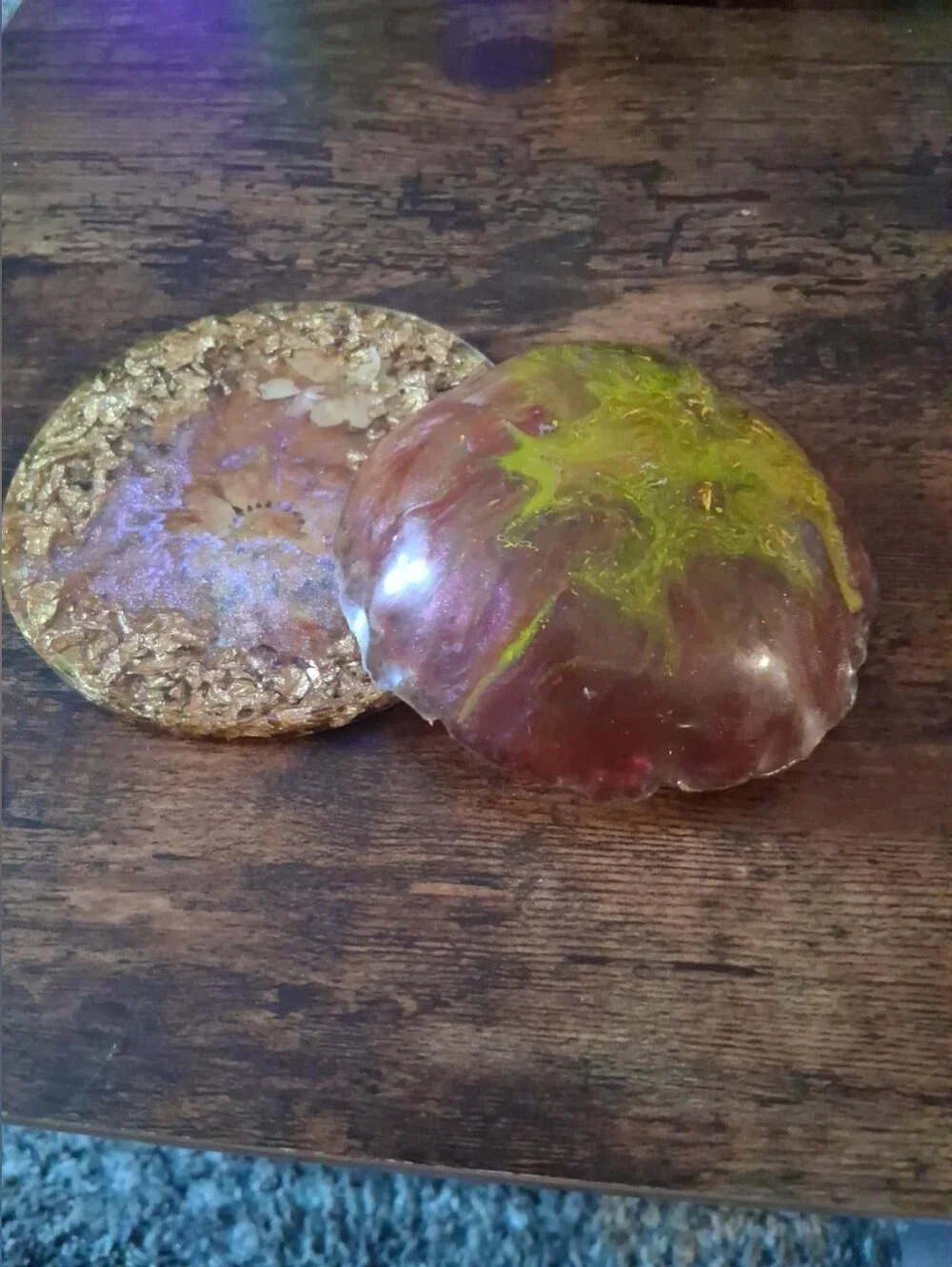 Handmade Iridescent Pink Resin Coaster & Trinket Dish Set